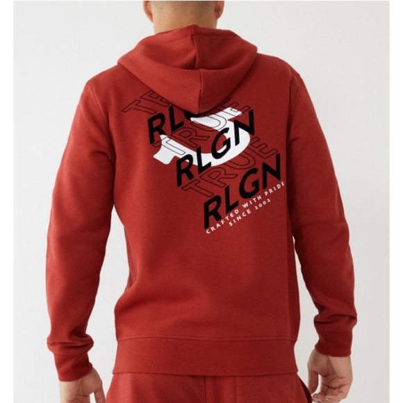 2XL True Religion Red Dahlia Zip-Up Logo Hoodie NWT HTF - Picture 2 of 4